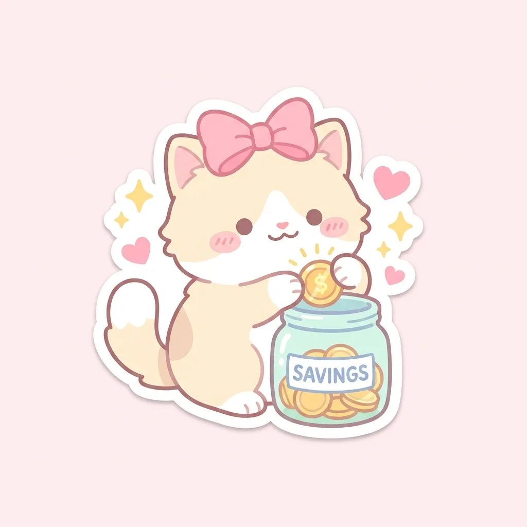 A kitten beside a filling savings jar